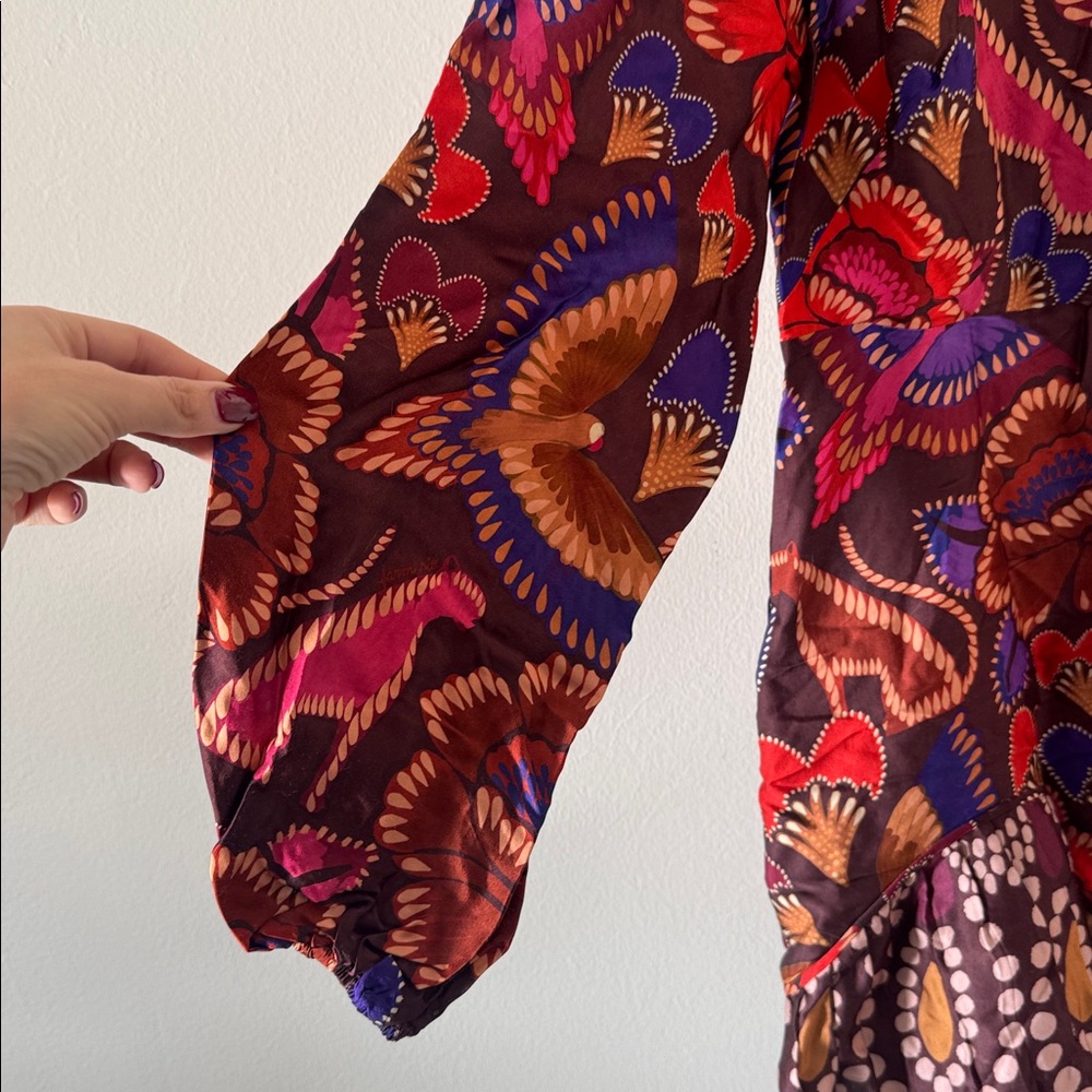 FARM Rio Floral Long Sleeve Dress - Red Brown Purple - Picture 12 of 12